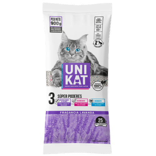 Arena Sanitaria Para Gatos Uni Kat - Fragancia Lavanda - 900g/4kg